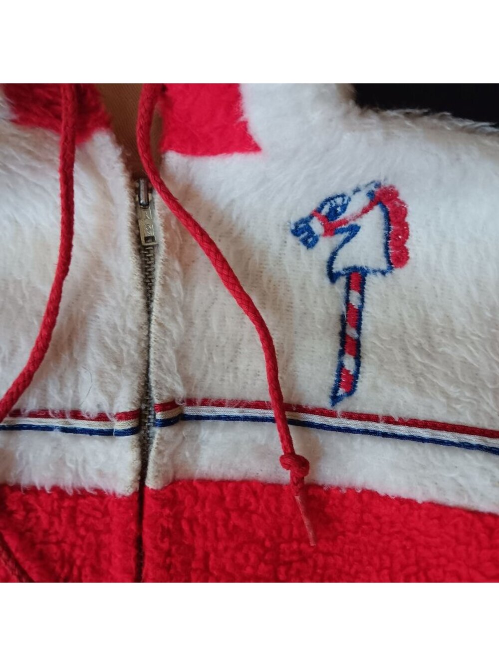 Vintage Hoody jacket Boys 3T 70's Red White Toddler Sherpa Embroidered Horse